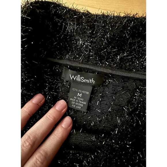 Willie Smith Funnel Neck Black Fuzzy Tinsel Sleeveless Sweater Top M - Picture 2 of 5